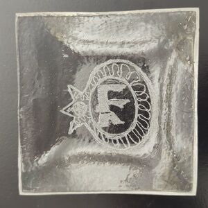 Chai Pomegranate Glass Trinket Dish Art Piece Hand Engraved 4"X4"